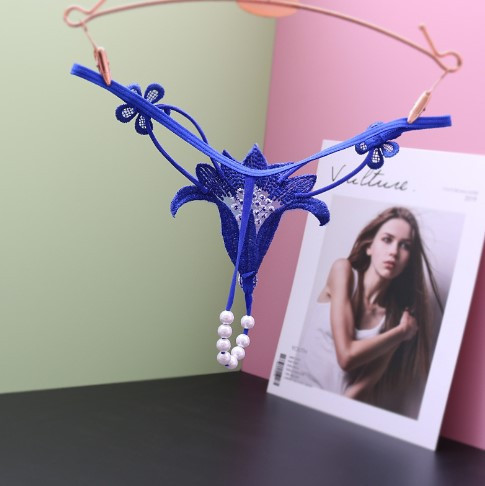 Эротические трусы с жемчугом синие 