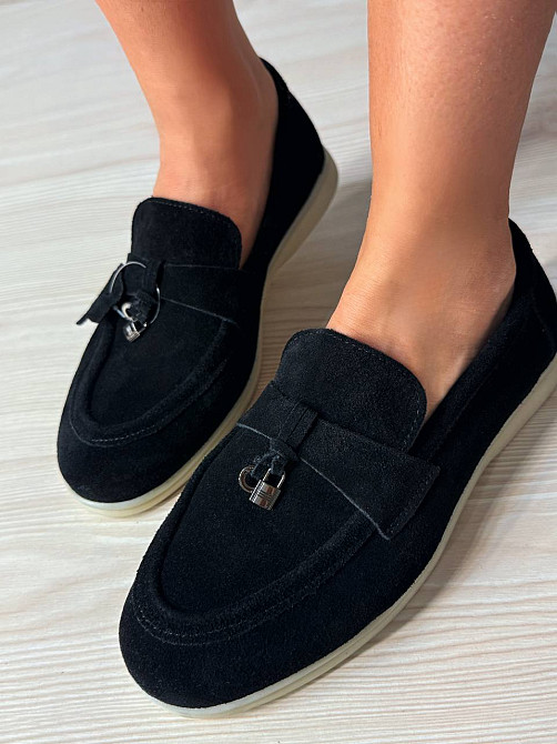 Туфли женские Hengji 336-1 замшевые лоферы с фурнитурой черные, 36, 23,5 см Киев - изображение 1