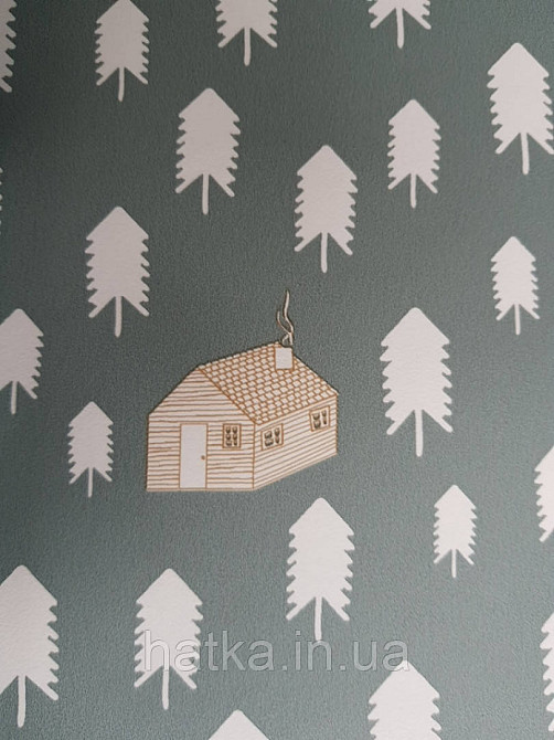 Обои флизелиновые детские  Caselio Our Planet деревья елки домики палатки машины белые на сером Киев - изображение 3