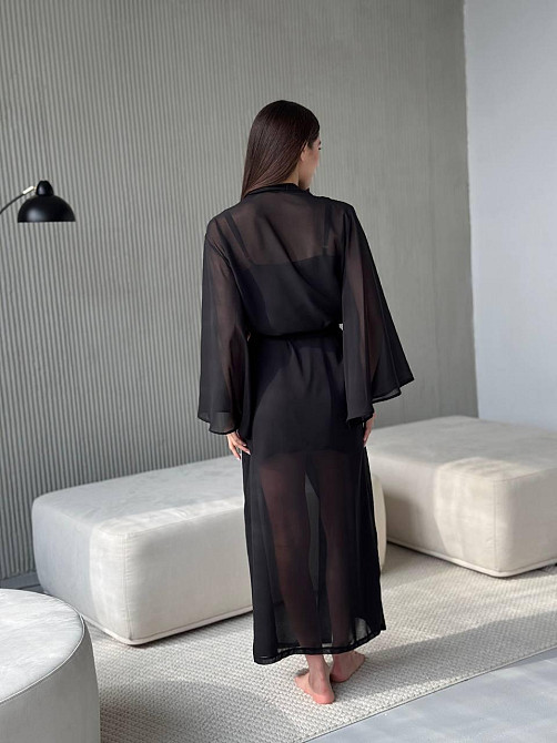 Довгий шифоновий халат Черный L/2XL Харьков - изображение 6
