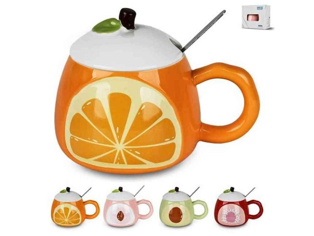 Чашка 350мл кераміка з кришкою та ложкою Fruits R32742 ТМ STENSON Київ - фото 1