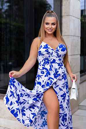 Літня довга сукня на запах "Rita" | Батал Синій, 54-56 Київ