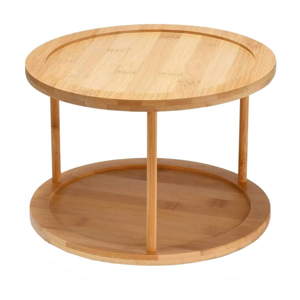 Полиця бамбукова двоярусна кругла кругла, що крутиться, полиця з бамбука( діаметр 30см, висота 20см) Кам'янець-Подільський - фото 5