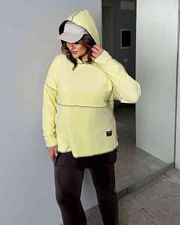 Женский стильный повседневный костюм из качественного велюра Лимонный, 60/64 Одесса