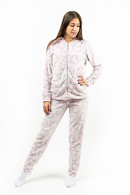 Домашній теплий костюм жіночий рожевий "Серце" з капюшоном топ Крохатушка одяг Київ - фото 4