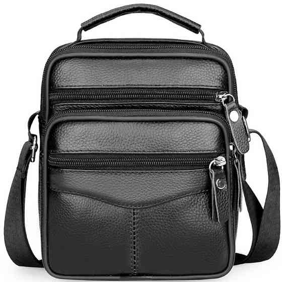 Чоловіча сумка-борсетка Tiding Bag (17 x 21 x 9 см) сумка-месенджер із натуральної шкіри Чорний Вінниця