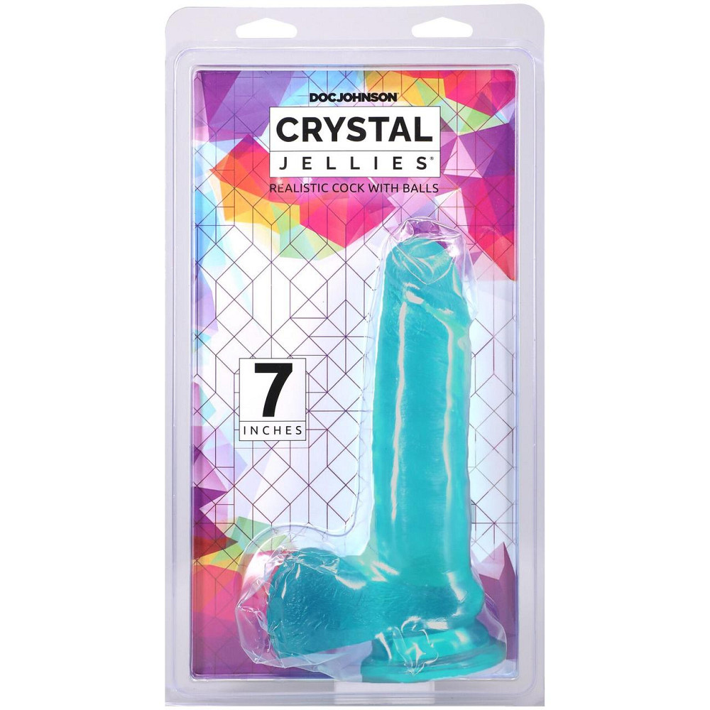 Фалоімітатор Doc Johnson Crystal Jellies - 7 Inch Realistic Cock with Balls - Teal Sex Aura Київ - фото 4