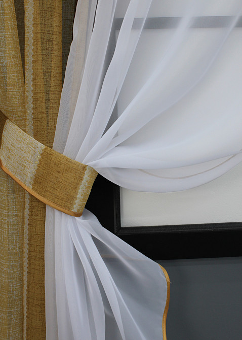 Кухонні шторки VR-Textil № 083к з підв'язками Коричневий з білим 280х170 см (52-0914) Київ - фото 3