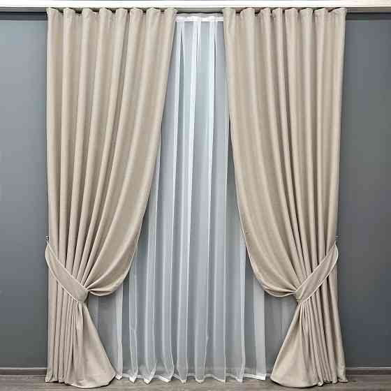 Комплект готових штор VR-Textil Льон Grand Linen № 2025ш Бежевий 200х300см 2 шт (32-380) Київ
