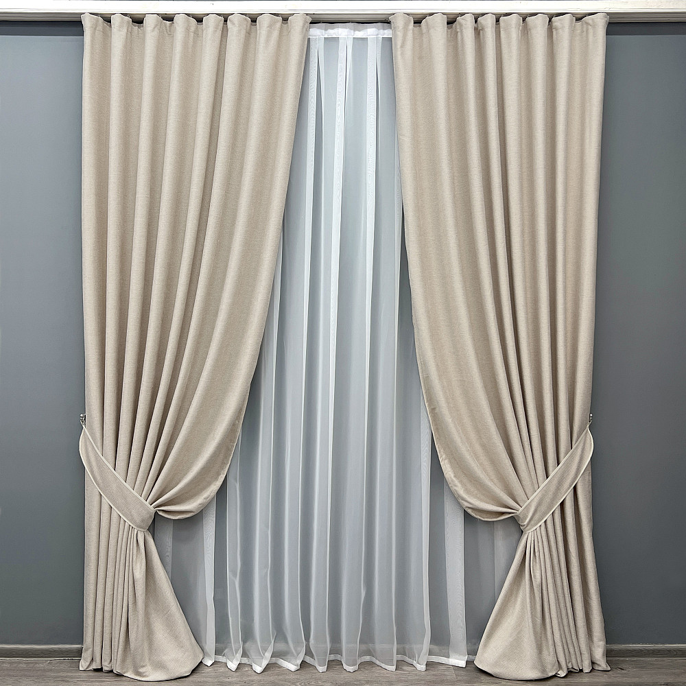 Комплект готовых штор VR-Textil Лен Grand Linen № 2025ш Бежевый 200х300см 2 шт (32-380) Киев - изображение 2