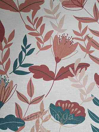 Шпалери вінілові Lutece Melody 51194503 квіти листя бордові рожеві зелені на світло-рожевому тлі Київ