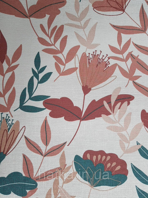 Шпалери вінілові Lutece Melody 51194503 квіти листя бордові рожеві зелені на світло-рожевому тлі Київ - фото 3