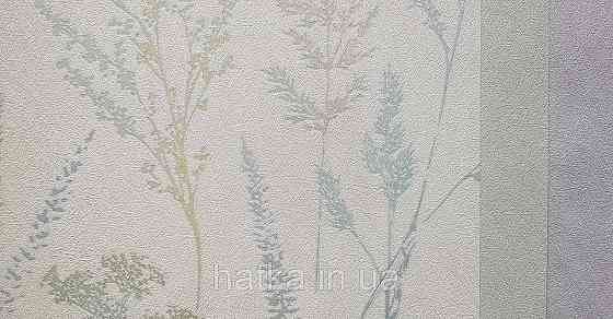 Шпалери вінілові на флізеліні Grandeco Universe 5 гілки листя квіти перламутр бірюза срібло на молочному Київ