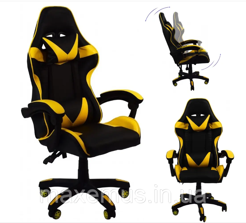 Кресло геймерское раскладное B 810 геймерский стул компьютерный с 2 подушками желтый Мостиска - изображение 1