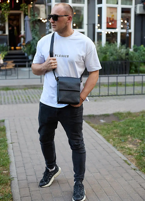 Мужская кожаная сумка черная Кожаный мужской мессенджер черный Tiding Bag Київ - фото 10