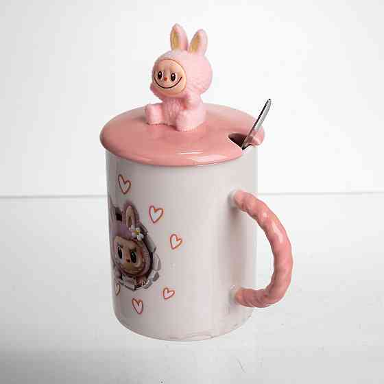 Чашка фарфоровая с крышкой и ложкой Labubu 300 (мл) подарочная кружка прикольная чашка для детей на подарок Розовый FM-35C SBR Киев
