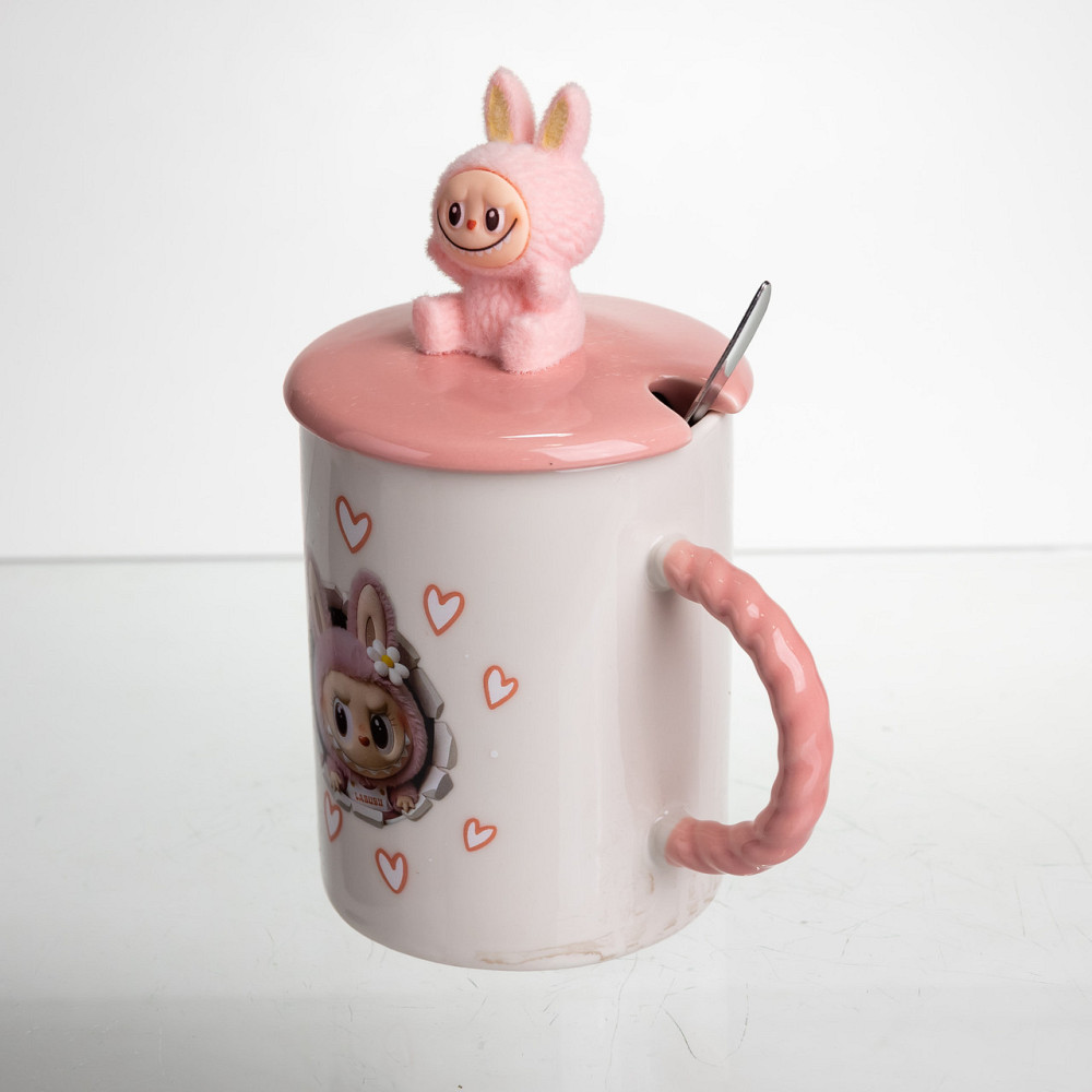 Чашка фарфоровая с крышкой и ложкой Labubu 300 (мл) подарочная кружка прикольная чашка для детей на подарок Розовый FM-35C SBR Киев - изображение 2
