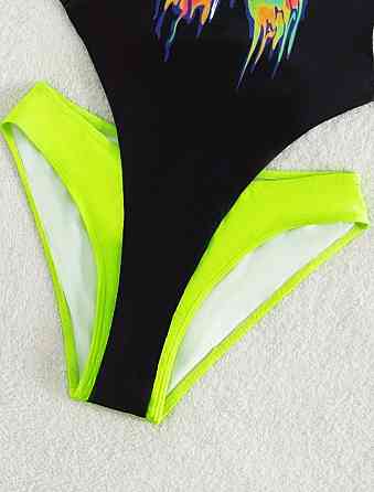 Купальник слитный Бабочка S черно-салатовый Киев