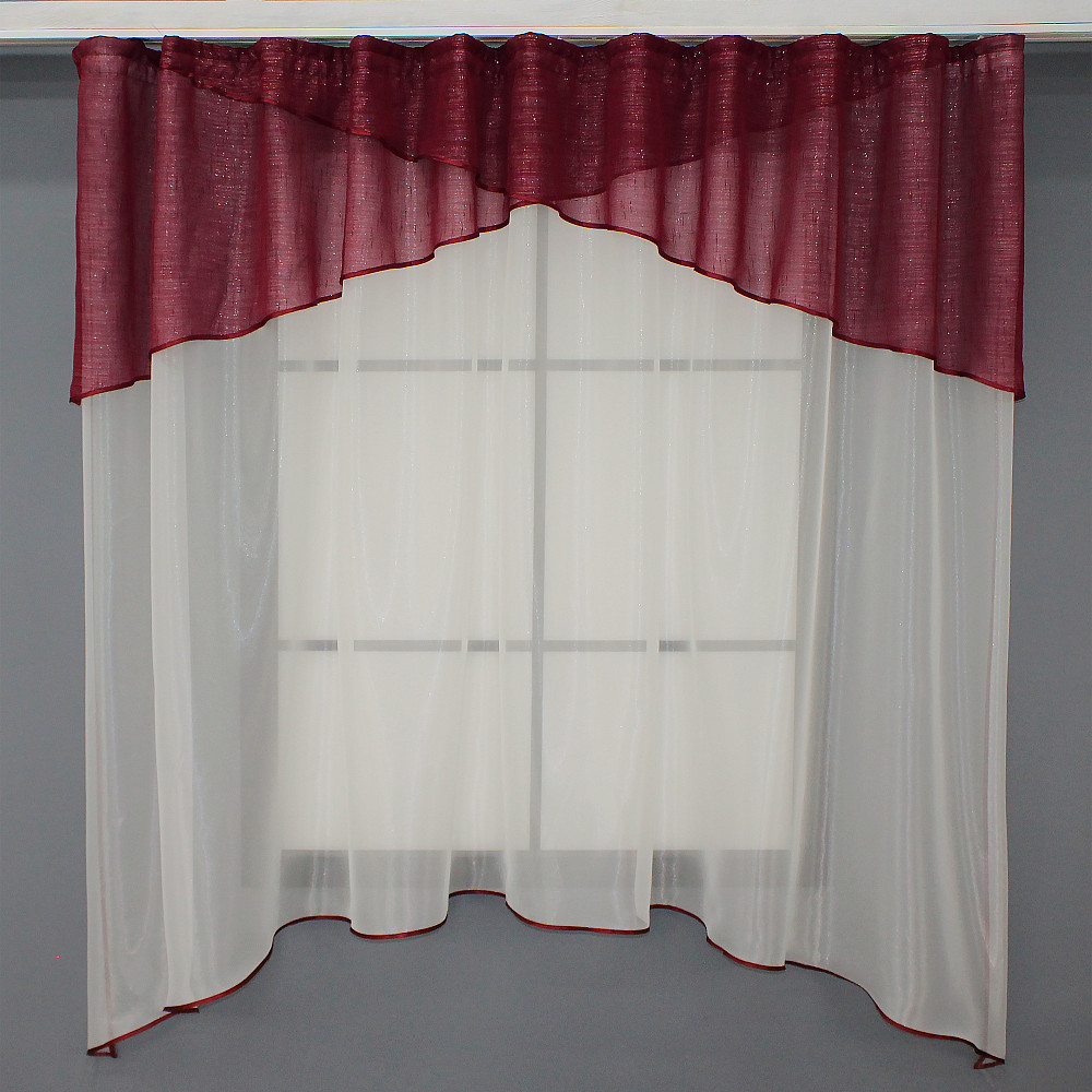 Кухонная занавеска VR-Textil № 00к молочный с бордовым 290х170 см (59-837) Киев - изображение 1
