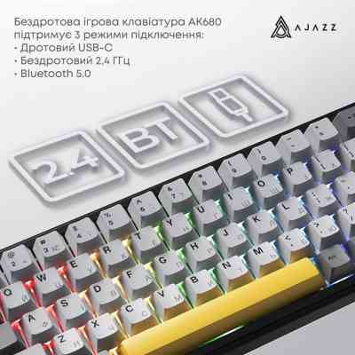 Клавіатура Ajazz AK680 MAX (8+8K) Magnetic Switch RGB Wireless/Bluetooth/USB Black (AK680-M-BGY-A) Вінниця