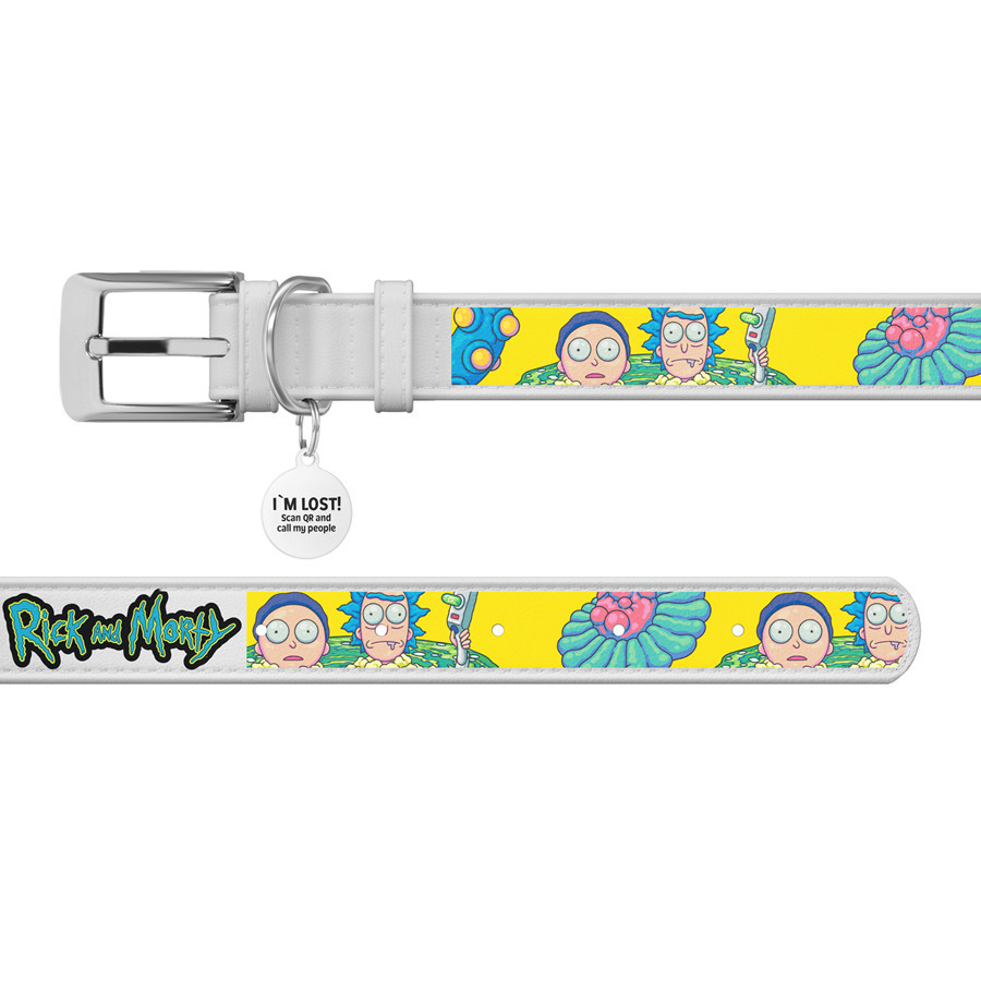 Нашийник для собак шкіряний WAUDOG Design з QR-паспортом, малюнок "Рік і Морті 1", L, Ш 25 мм, Д 38-49 см білий Вінниця - фото 3