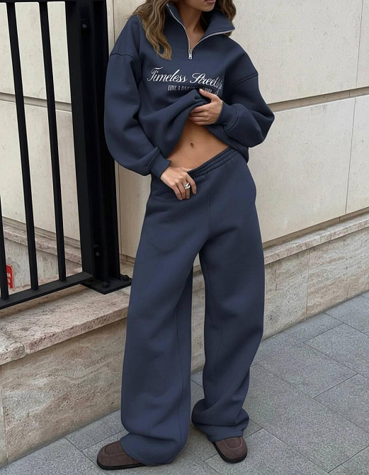 Женский теплый трендовый костюм двойка тринитка на флисе Темно-синий Одесса - изображение 7
