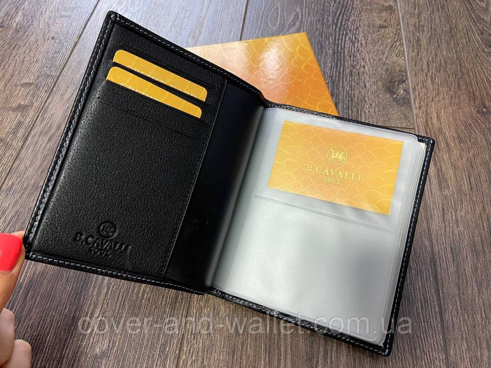 Велика містка шкіряна візитниця картхолдер чорного кольору B.Cavalli 4-465 Київ - фото 2