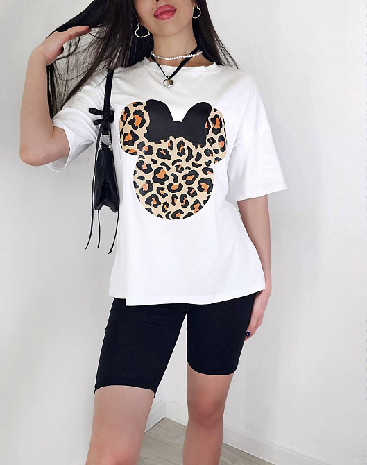 Женский летний костюм двойка: футболка с микки маусом и велосипедки турецкий кулир Черный 2, 46/48 Одесса - изображение 4
