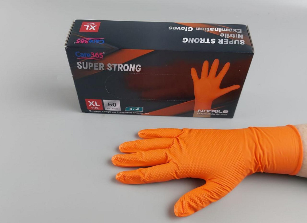 Рукавички нітрилові суперміцні 50 шт. господарські, розмір XL ORANGE "CARE 365" (1 пачка) Харків - фото 1