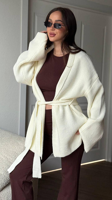 Женский уютный базовый кардиган оверсайз с поясом турецкая вязка ангора Одесса - изображение 1