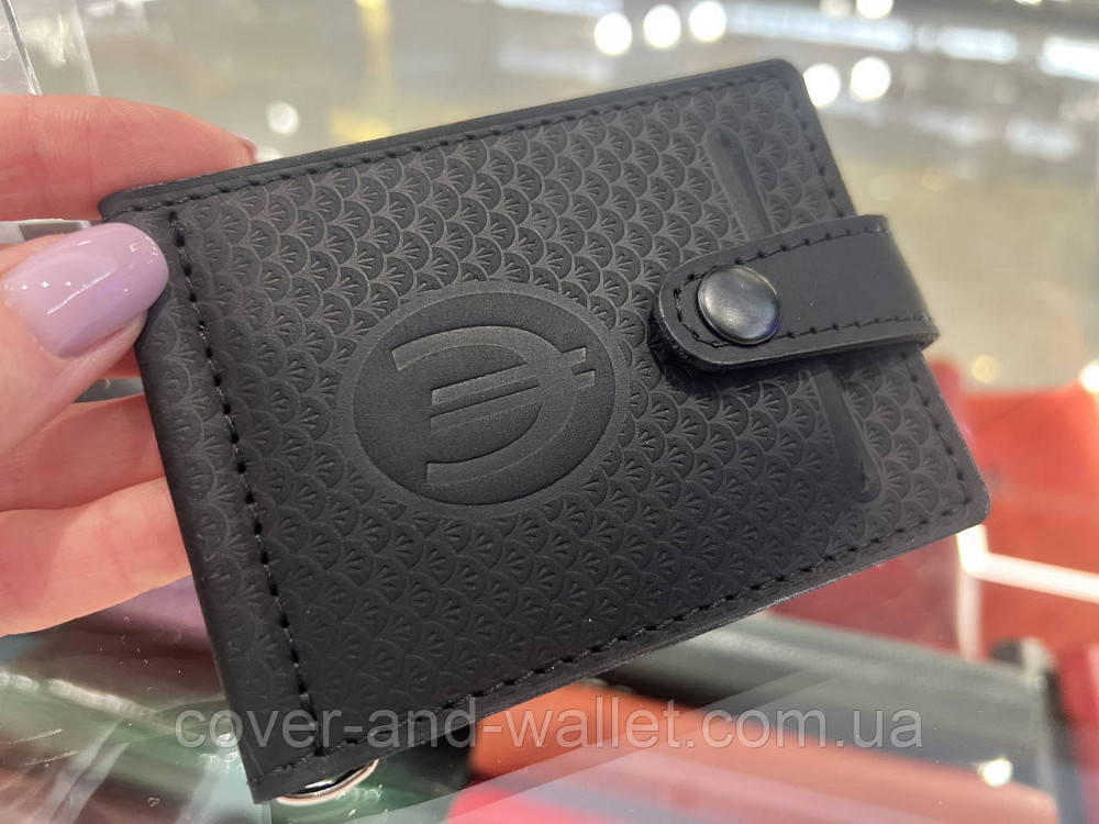 Затискач для грошей на кнопці із вінтажної шкіри чорного кольору Puos Київ - фото 15