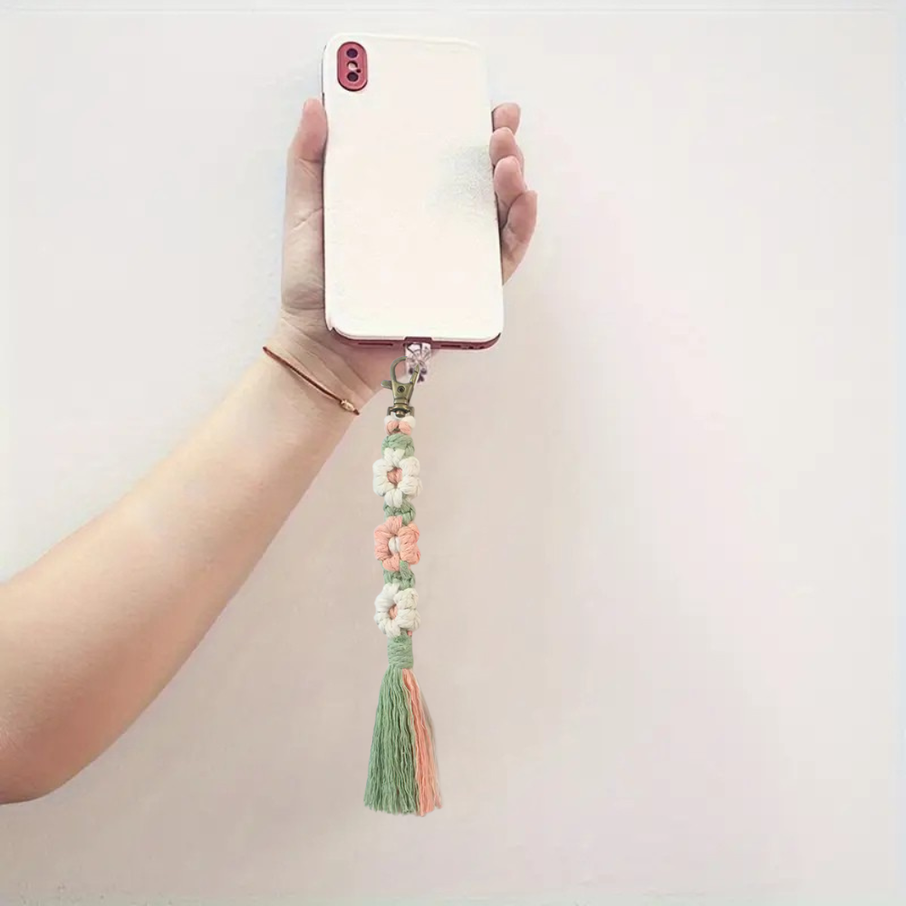 Набір макраме для ручного плетіння і в'язання брелока "Квіти" для ключів і аксесуарів20х2. 2 см, зелений Кам'янець-Подільський - фото 2