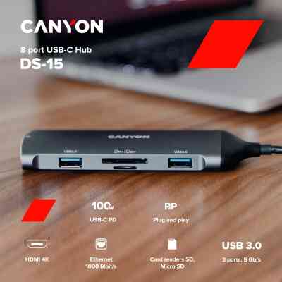 Порт-реплікатор Canyon 8-in-1 USB-C (CNS-TDS15) Вінниця
