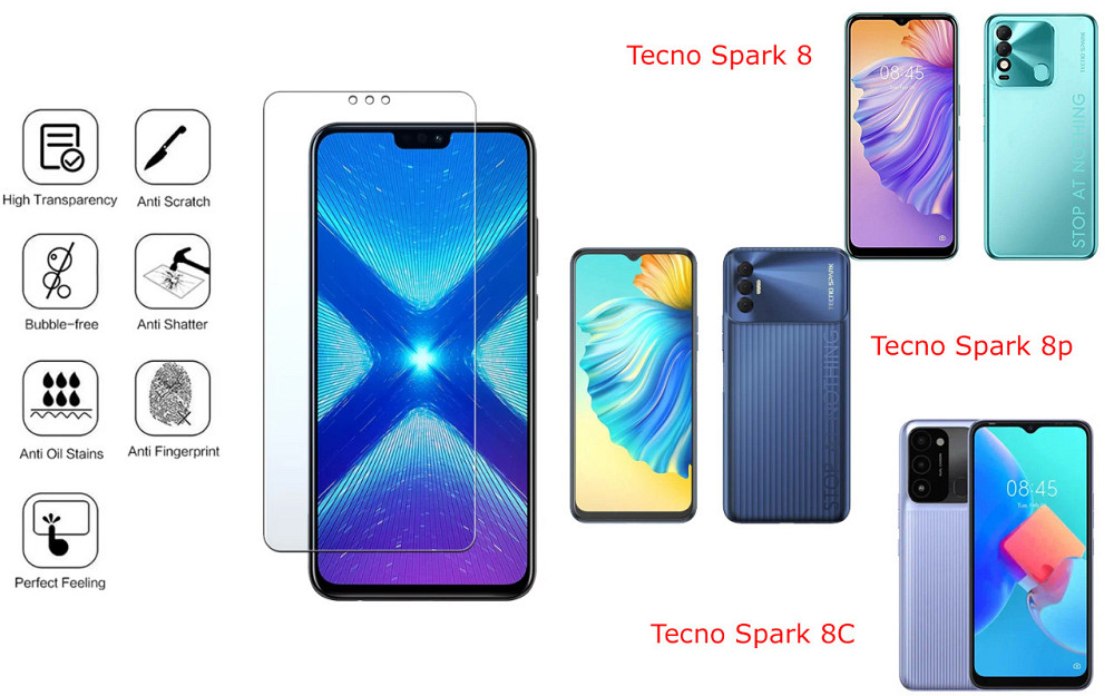 Защитное стекло NeoGlass для Tecno Spark 8, Spark 8p, Spark 8C – ультрапрозрачное и устойчивое Киев - изображение 4