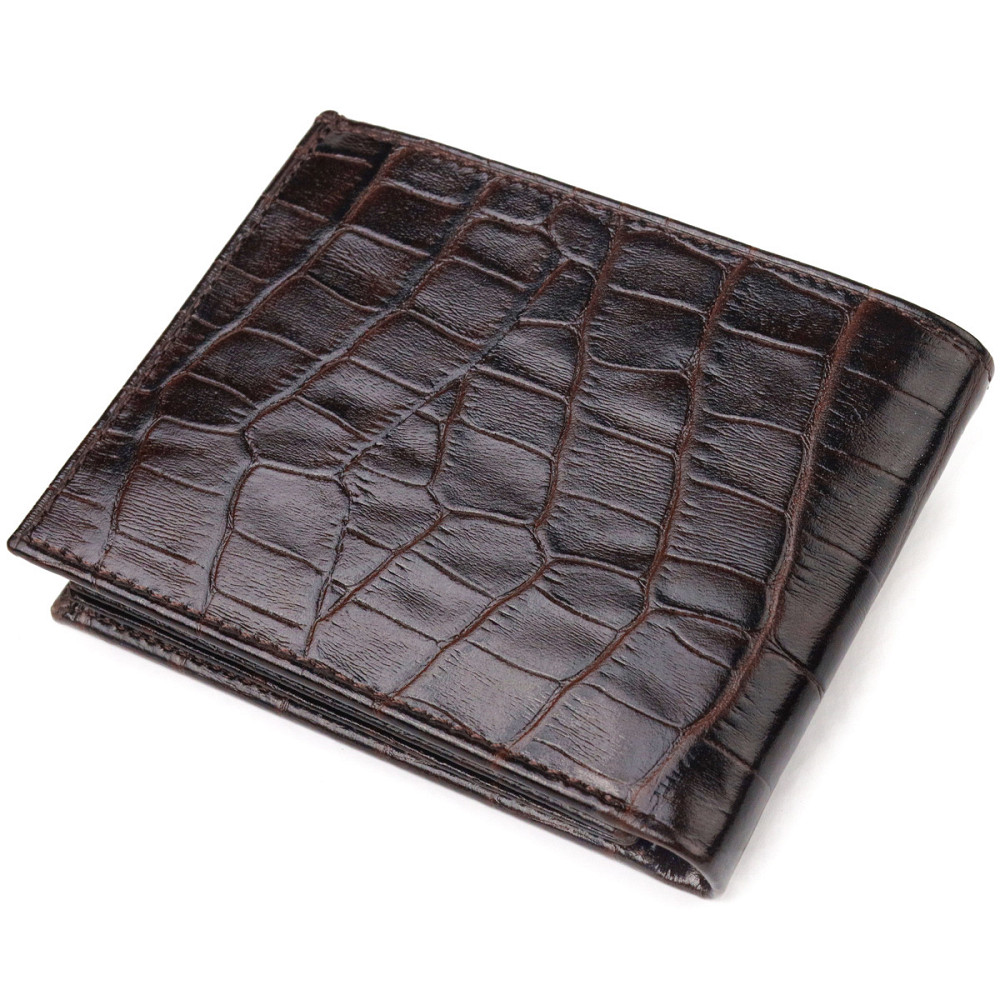 Небольшое мужское портмоне из натуральной фактурной кожи Коричневое (CANPELLINI) Киев - изображение 6