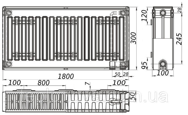 Радіатор сталевий панельний KALITE 22 низ/праворуч 300х1800 (без INNER) Чернівці - фото 3
