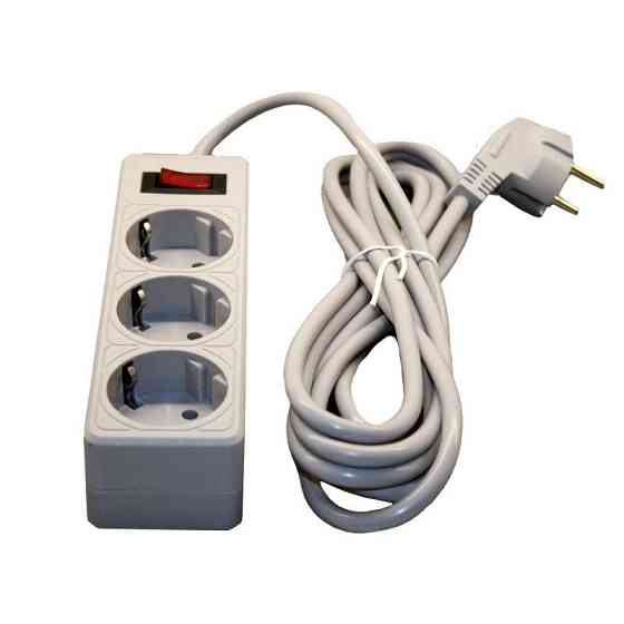 Сетевой фильтр с заземлением 3 гнезда, 3 м, серый Днепр