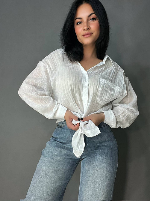 Рубашка женская Xingyue 388 оверсайз хлопок жатка с карманом, белый, one size Киев - изображение 4