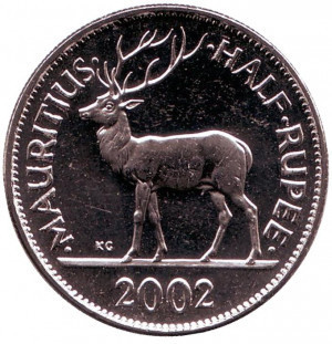 Олень. Сивусагур Рамгулам. Монета 1/2 рупії. 2002 рік, Маврикій. (БД) Полтава - фото 1