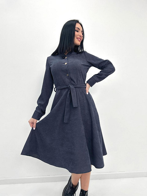 Вельветовое платье миди Ofelia 42-44, Трехнитка начес, Графит Киев - изображение 4