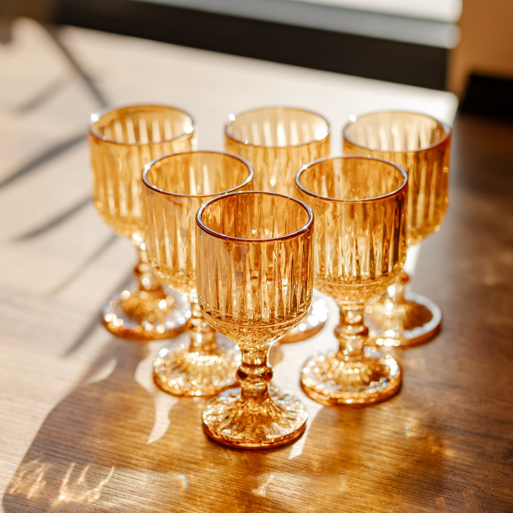 Набір чарок для напоїв 6 штук 50 мл із товстого скла ребристі бурштиновий HP-19-250 Коломыя - изображение 2