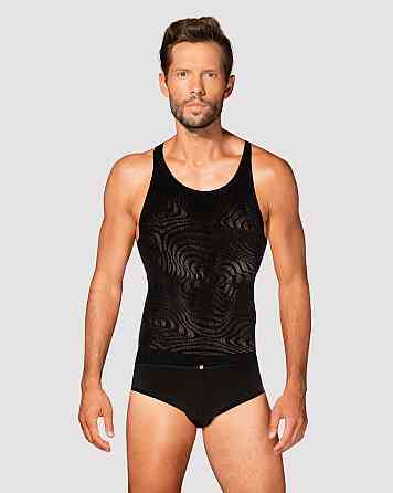 Мужская полупрозрачная майка-борцовка с узором Obsessive T103 tank top S/M/L, черная Sex Aura Киев