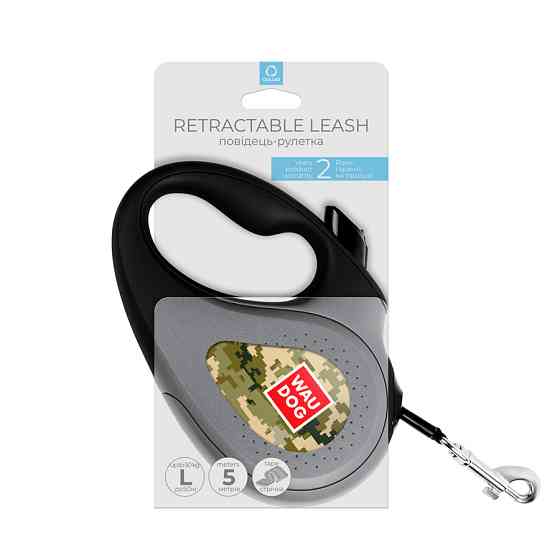 Повідець-рулетка для собак WAUDOG R-leash, малюнок "Мілітарі", L, до 50 кг, 5 м, світловідбиваю Коломыя