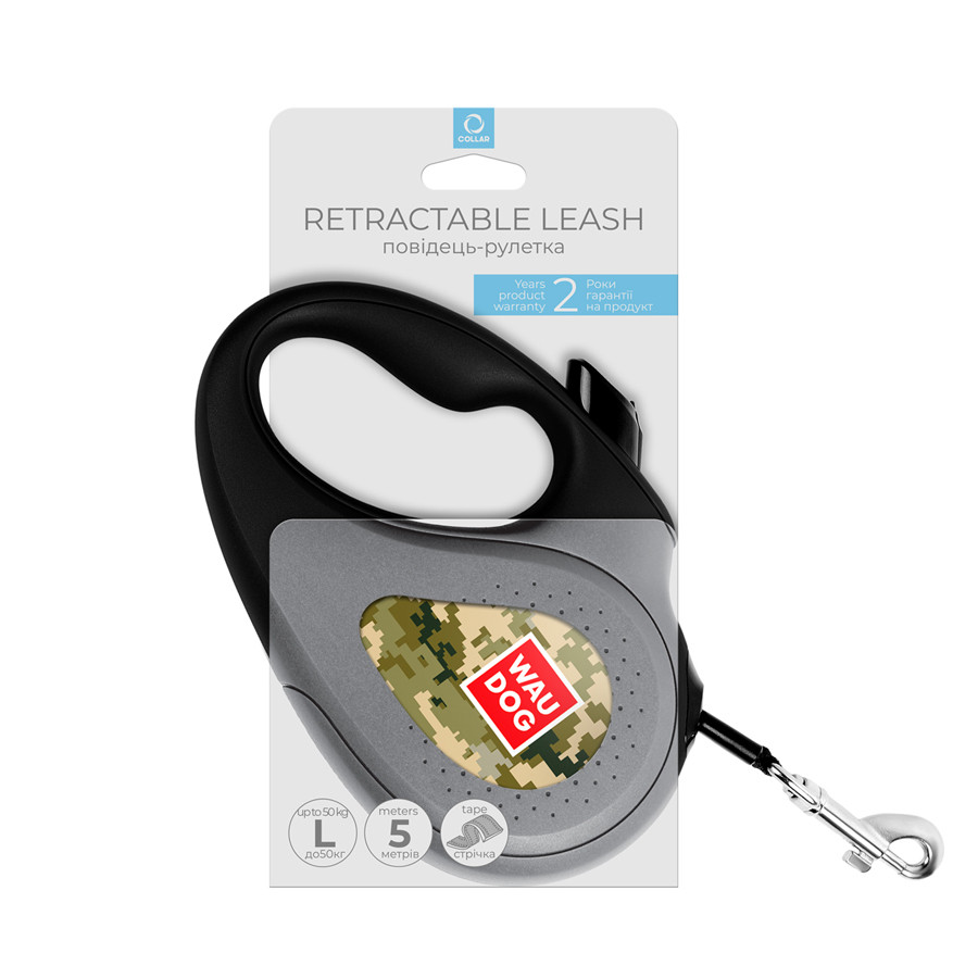 Повідець-рулетка для собак WAUDOG R-leash, малюнок "Мілітарі", L, до 50 кг, 5 м, світловідбиваю Коломия - фото 2