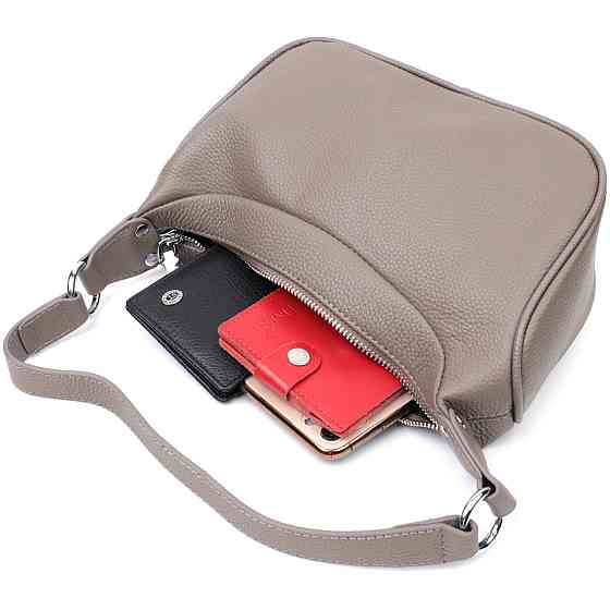 Шкіряна сумка напівкруглого формату з однією ручкою Сіра (Vintage) Київ