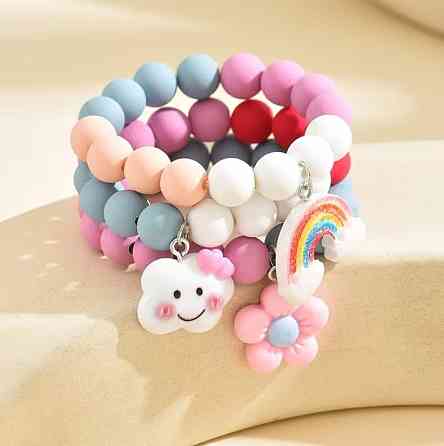 Набір дитячих браслетів на резинці з підвісками, кольорові бусини, 3 шт Київ