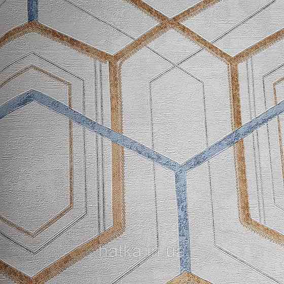 Шпалери метрові вінілові на флізелін 24 Carati Cristiana Masi геометрія смуги золотом блакитні на бежевому 3д Київ