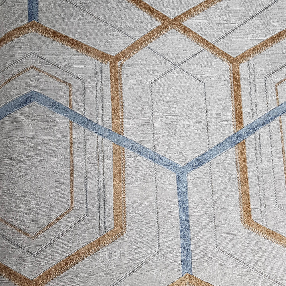 Шпалери метрові вінілові на флізелін 24 Carati Cristiana Masi геометрія смуги золотом блакитні на бежевому 3д Київ - фото 1
