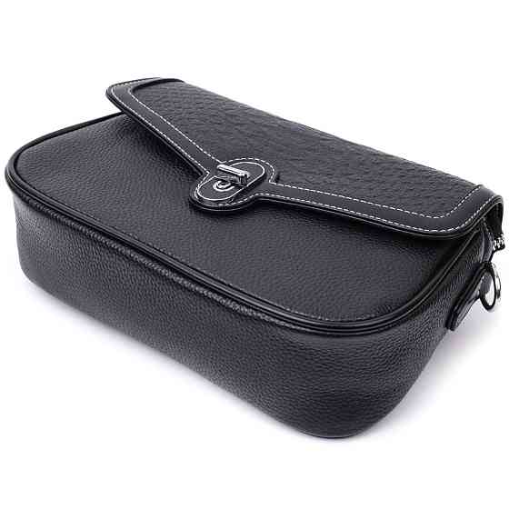 Елегантна сумка жіноча з фактурним клапаном з натуральної шкіри Чорна (Vintage) Київ