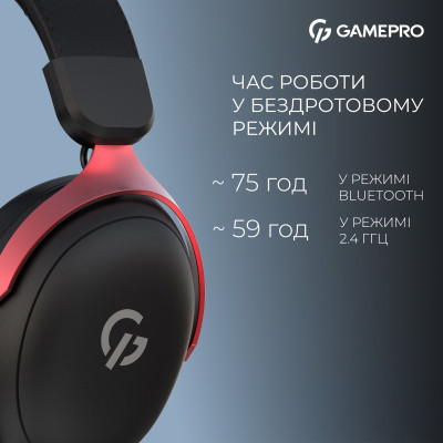 Наушники GamePro Asgard Freya Pro Wireless Black/Red (HSW201BR) Винница - изображение 2
